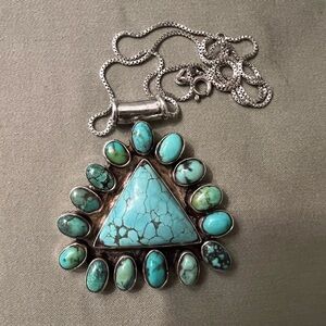 Turquoise and Silver Pendant Necklace